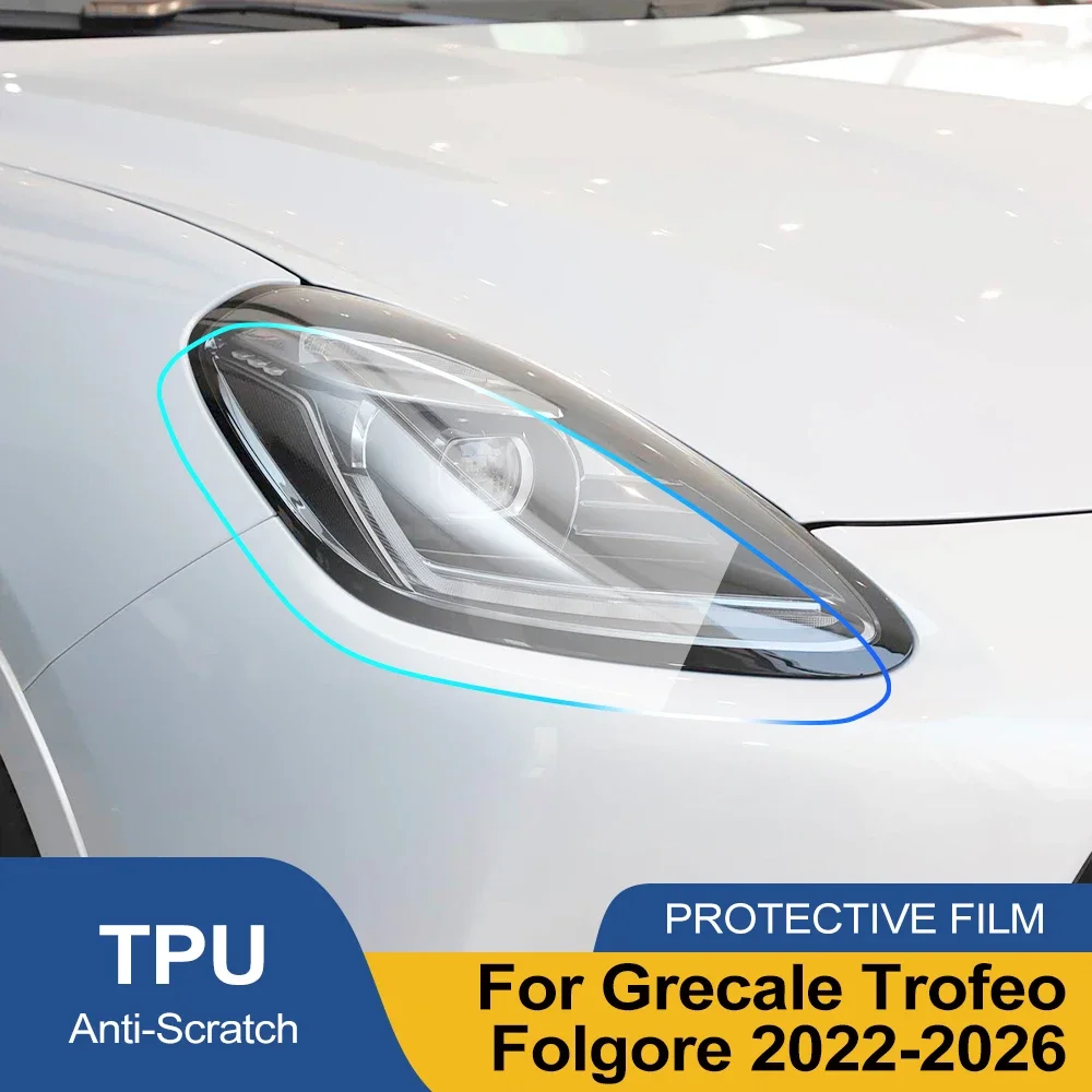 TPU Car Headlight Film for Grecale Trofeo/Folgore 2022-2026 Pre-Cut Smoke Black High-Gloss Anti-Scratch Protective Vinyl Wrap