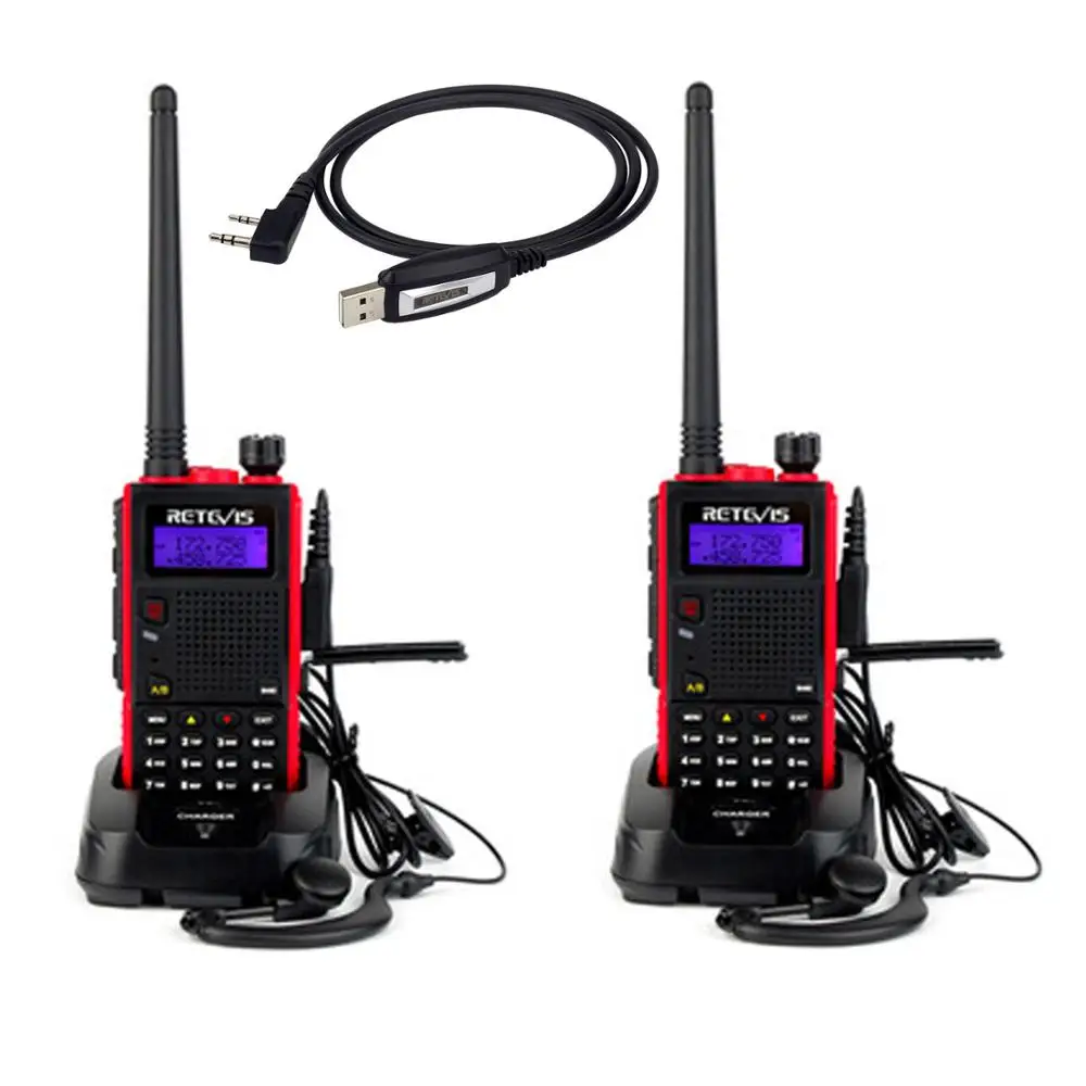 2PACK Retevis RT5 7W 128Channel UHF/VHF FM Walkie talkie Scan 1750Hz 136-174/400-520MHz handheld two way radio+Cable