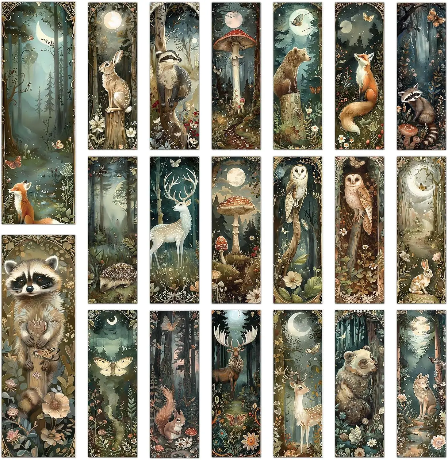 

100 Pcs Fantasy Forest Animal Bookmarks - Woodland Mushroom Raccoon Flower Page Clips for Book Lovers
