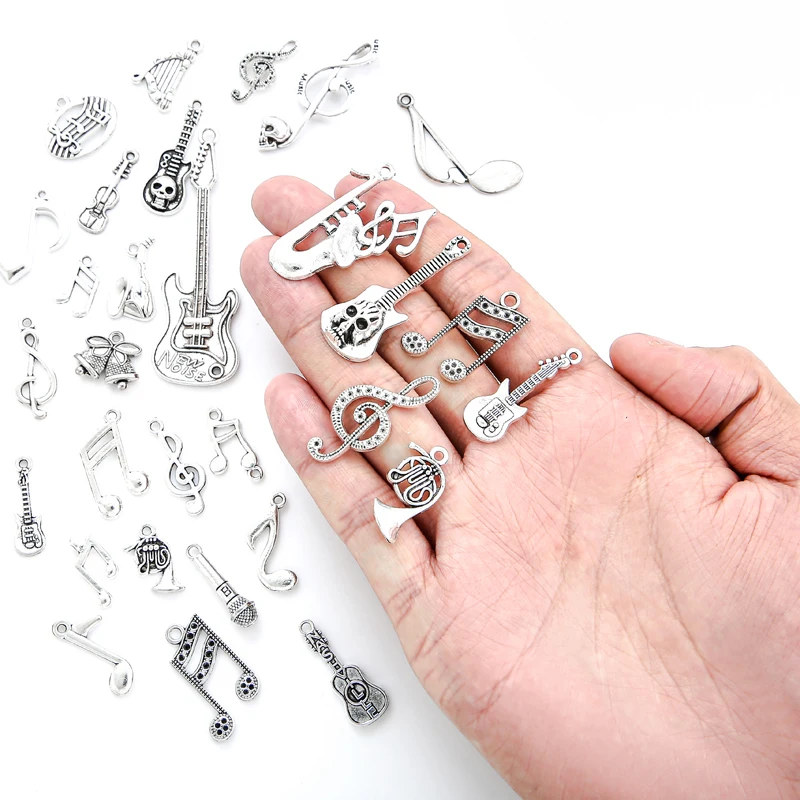 Zinc alloy 10-30pcs Multiple styles Antique Silver plated musical instrument Charms for bracelet necklace DIY jewelry Pendant