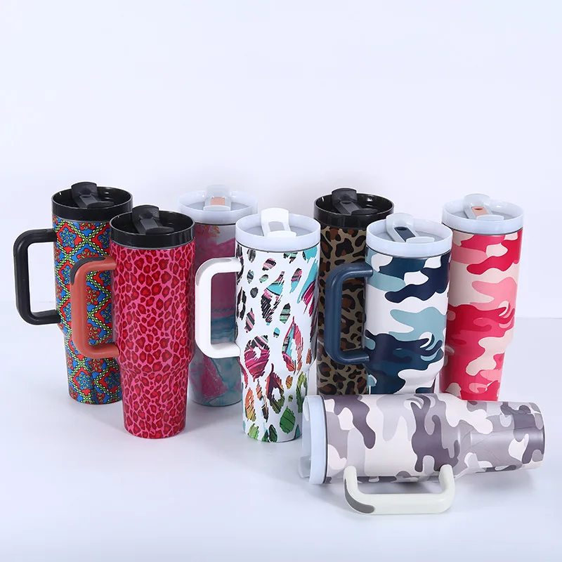 Tumbler With Handle 1200ML 40oz Personalized Custom Engraved Water Cup Straw Travel Drinkware Flower Bandhnu Leopard Ins Hot