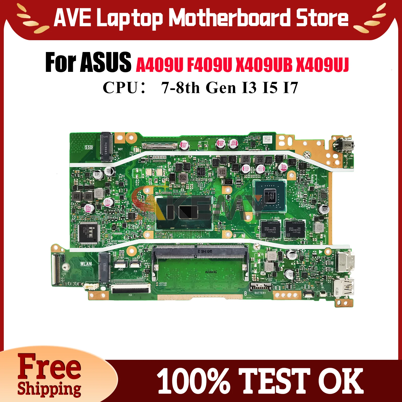 

X409UB Материнская плата для ноутбука ASUS VivoBook X409UB A409U F409U X409U F509U A509U X409UJ Материнская плата для ноутбука с процессором I3 I5 I7 stk