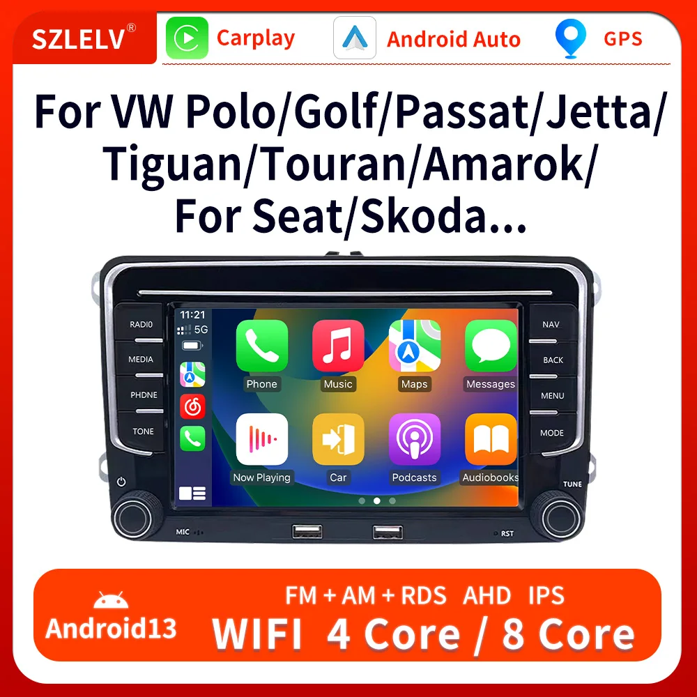 Android 13 Carplay AHD For VW Passat B5 MK4 MK5 Golf 4 Polo Bora Jetta T5 Navigation Car Player GPS WIFI Bluetooth Radio RDS BT