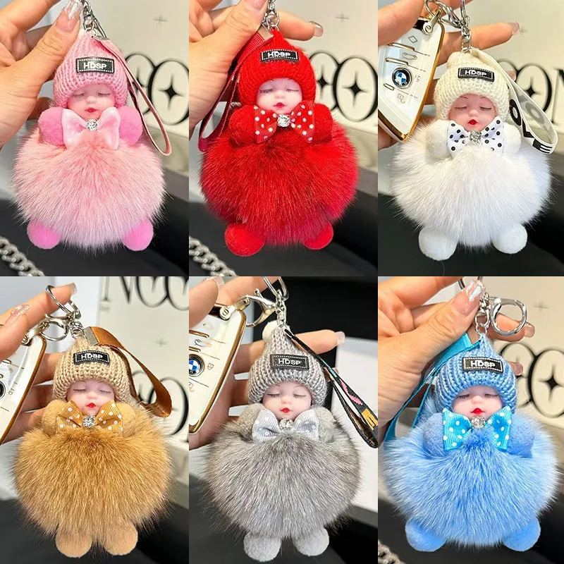 لطيف رقيق أفخم نعسان دمية المفاتيح للنساء الفتيات حقيبة سيارة مفتاح سلسلة Kawaii حلقة رئيسية على حقيبة سيارة حلية قلادة هدية