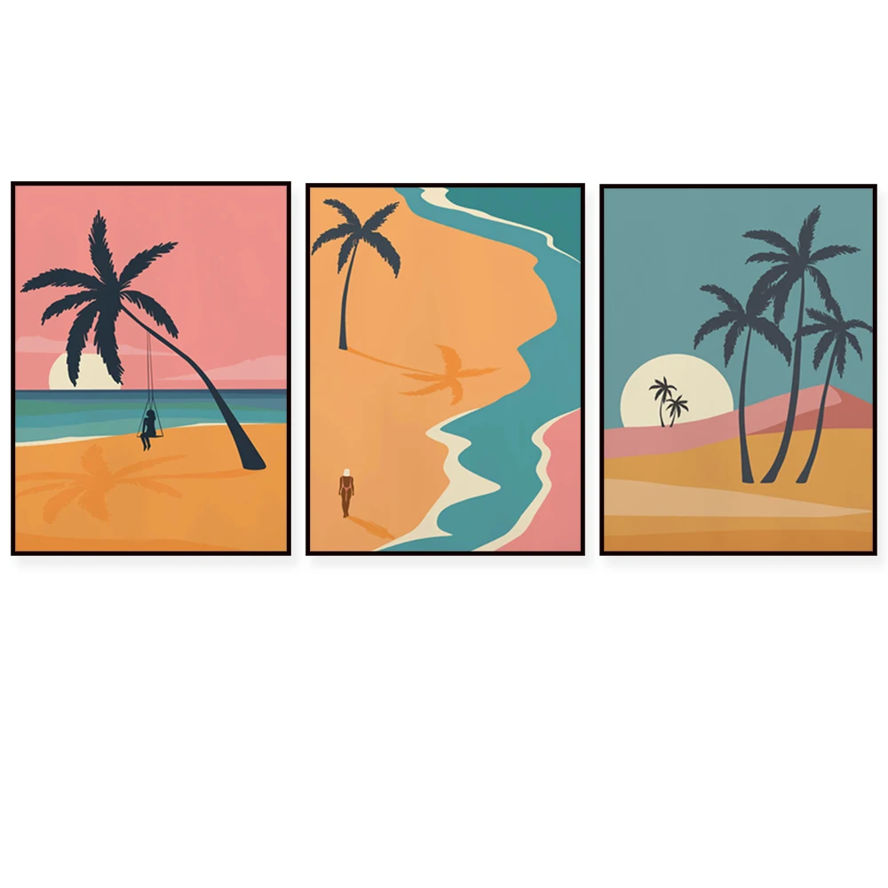 Tropical prints, summer beaches, the smallest river in the middle of the palm century, sun wall art prints, modern and stylish l