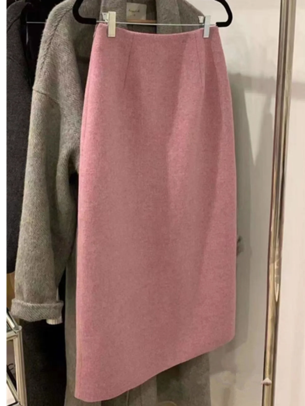 

Рекомендованная Эмили Клуд розовая шерстяная юбка А-силуэта для женщин с высокой талией, осенне-зимняя, с разрезом, длинная, прямая юбка-карандаш