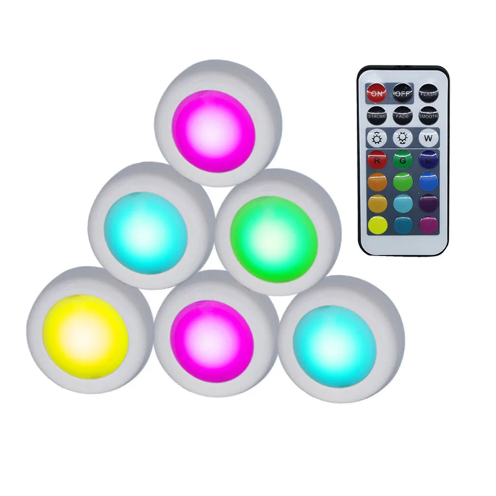 Wireless RGB Color Led Puck Light with Remote Controller 62MM Under Cabinet Light Home Decoration for Study,Foyer