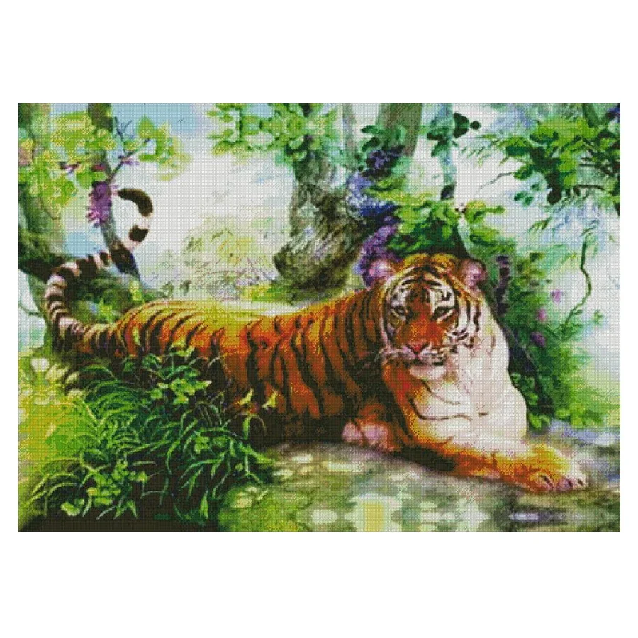 The King of Forests, Amishop Counted Cross Stitch Kit, Tiger, Animal, Embroidery, Needlework