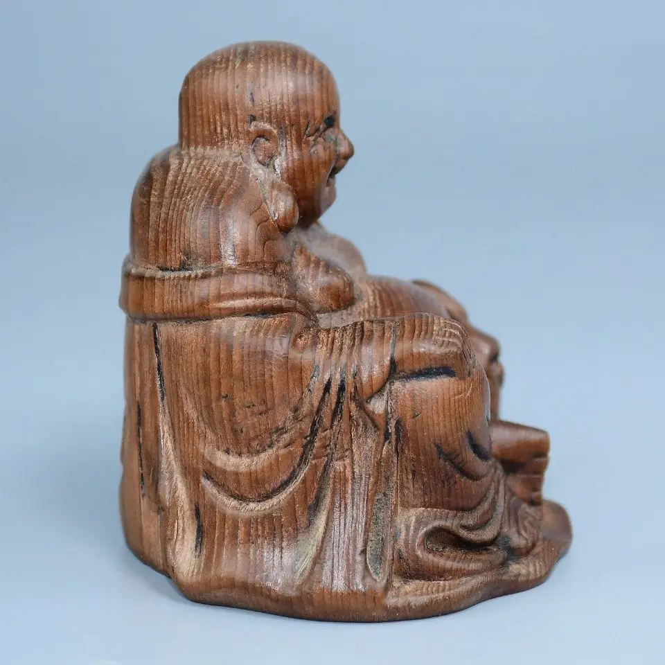 Hand Carved Wood big belly Maitreya Buddha Statue Figurine Desktop Ornaments Home Decoration Crafts Tea Pet Decor