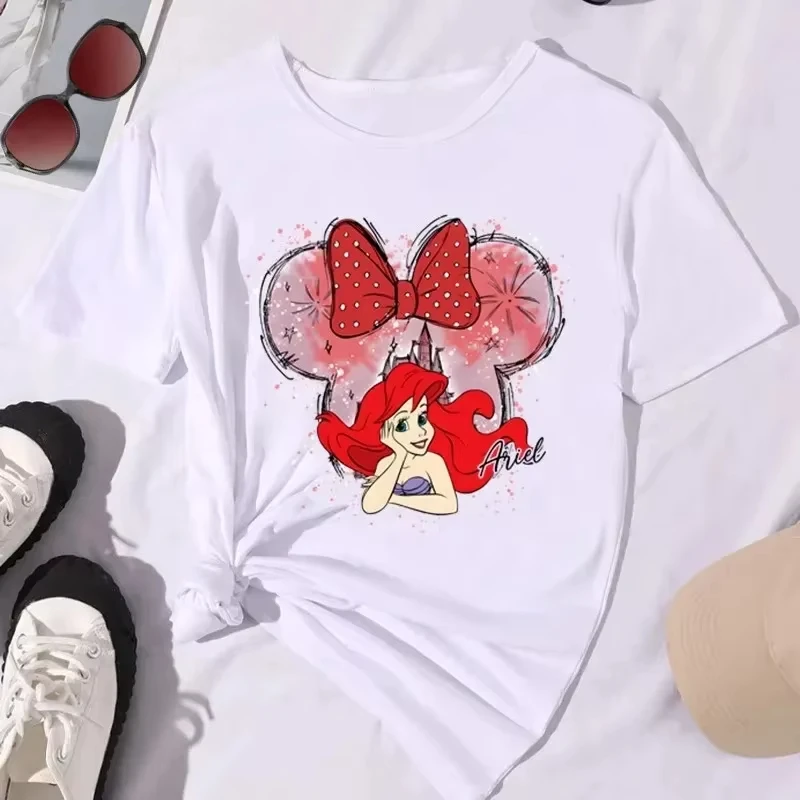 

Disney 2026 New Kawaii Fashion Disney Princess Print Fashion Women's Crew Neck Loose Plus Size Short Sleeve T-Shirt