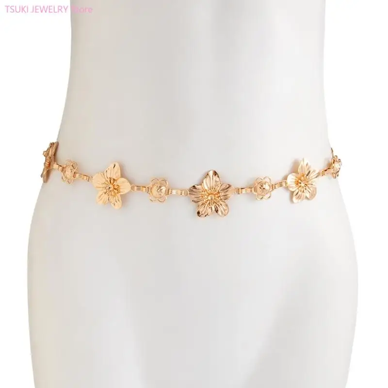 62ke رقيقة ثلاثية الأبعاد زهرة الخصر سلسلة من الحديد الحديد المجوهرات جسم الجسد القابل للتعديل ملحق مثالي للارتداء الرسمي غير