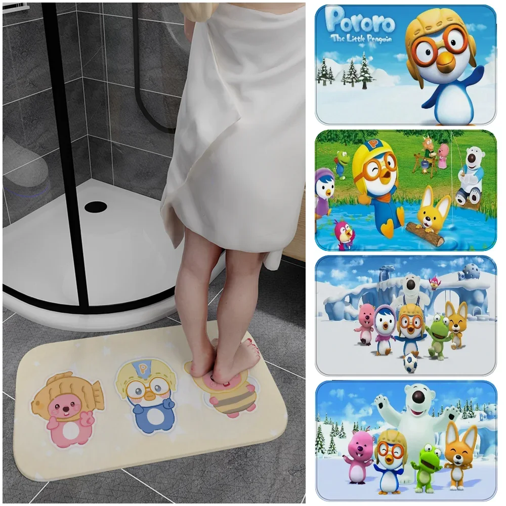 1pc Cute Cartoon Pororo Floor Mat Entrance Door Mat Anti-slip Home Soft Badmat Front Door Indoor Outdoor Mat Household Carpets