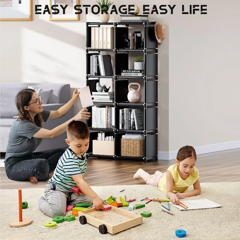 

Book Shelf, 12 Cube Storage Organizer, DIY Bookcase, Metal Bookshelf,Tall Book case for Bedroom