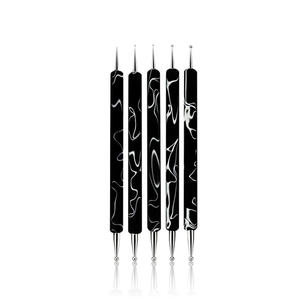 Double Ended Nail Art Dotting Pen Tool Set 5PCS Metal Embossing Stylus for Nail Design Painting Sculpting DIY Manicure Decoration Home Salon Use