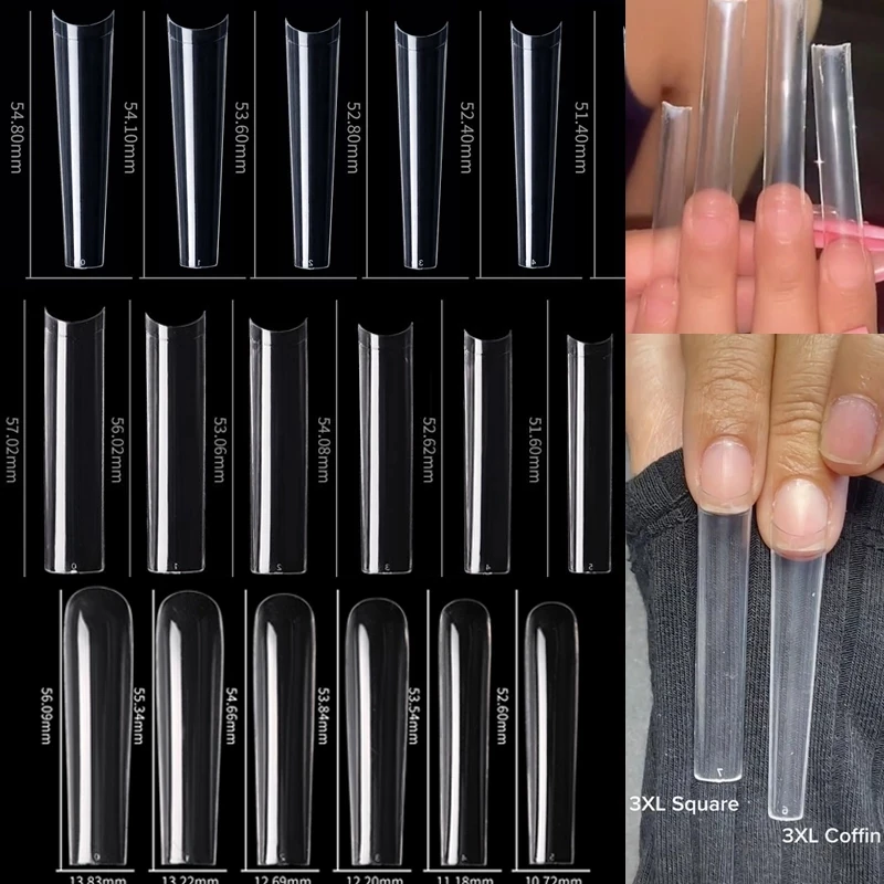 

3XL Tapered Square Clear Full Cover Nail Tips -120PC - Press On Nails - Manicure Accessories- Artificial Extra Long Square Nails