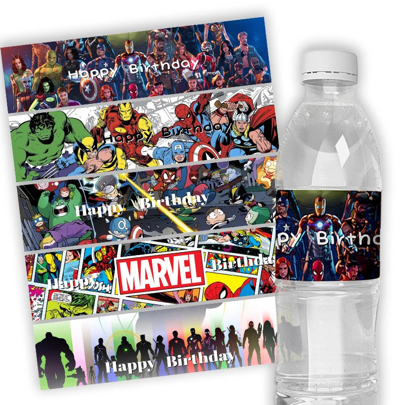 24 sztuk niestandardowe Disney Hulk Iron Man Spider-Man butelka wody okłady etykieta samoprzylepna Baby Shower Birthday Party spersonalizowana