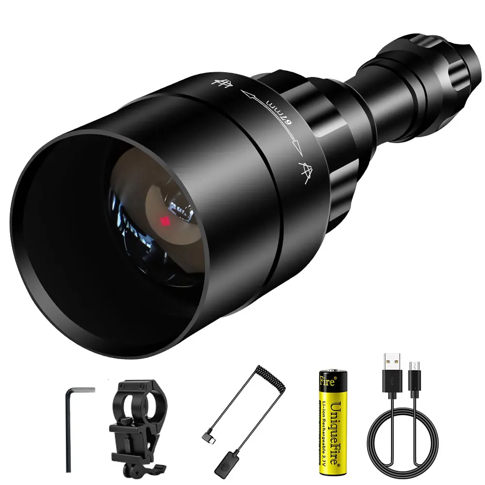 UniqueFire 1605 T75 Long-range IR850nm LED Waterproof Flashlight 3 Modes Rechargeable Night Infrared Hunting Torch Whole SET