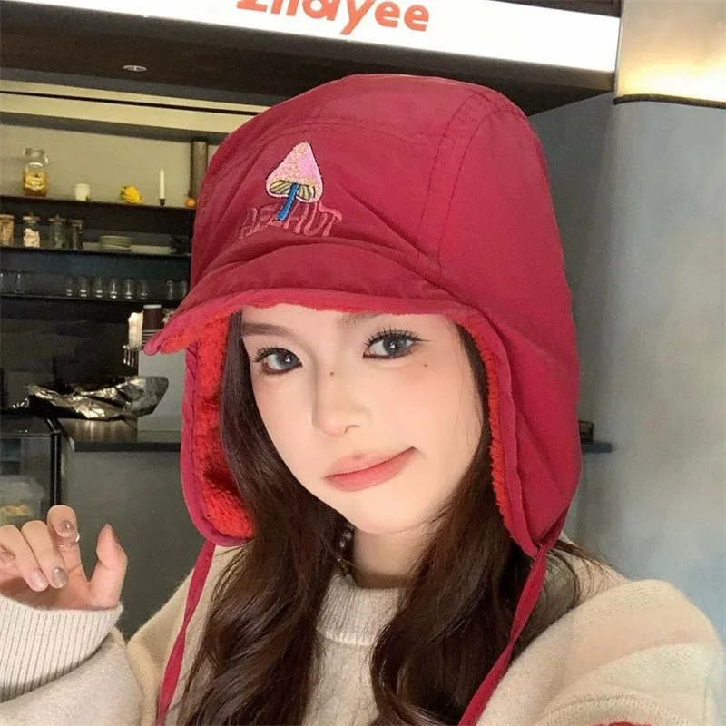 Ins لطيف الفطر المطرزة المخملية الطيار قبعات النساء الخريف والشتاء عادية الدافئة تنوعا حماية الأذن منفذها القبعات للرجال #6