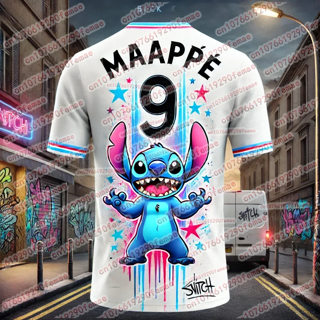 

Stitch & Mbappé Disney Summer Collaboration Fashion 3D Printed Cute Cartoon Children's T-shirt Street Fashion Men's T-shirt