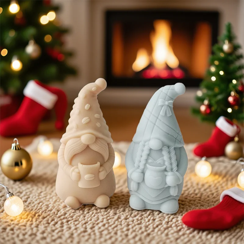 3D Coffee Gnome Dwarf Candle Silicone Mold DIY for Aroma Soy Wax Plaster Resin Handmade Soap Craft Home Decor Gift