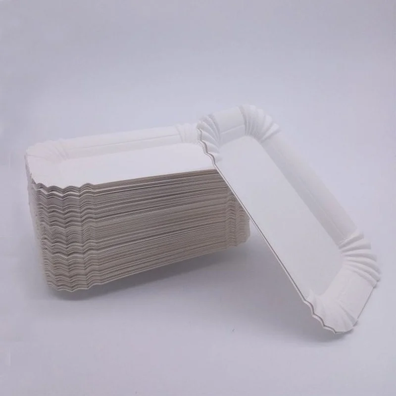 100Pcs Rectangular Cake Tray White Paper Plate Disposable Dinner Cake Tools