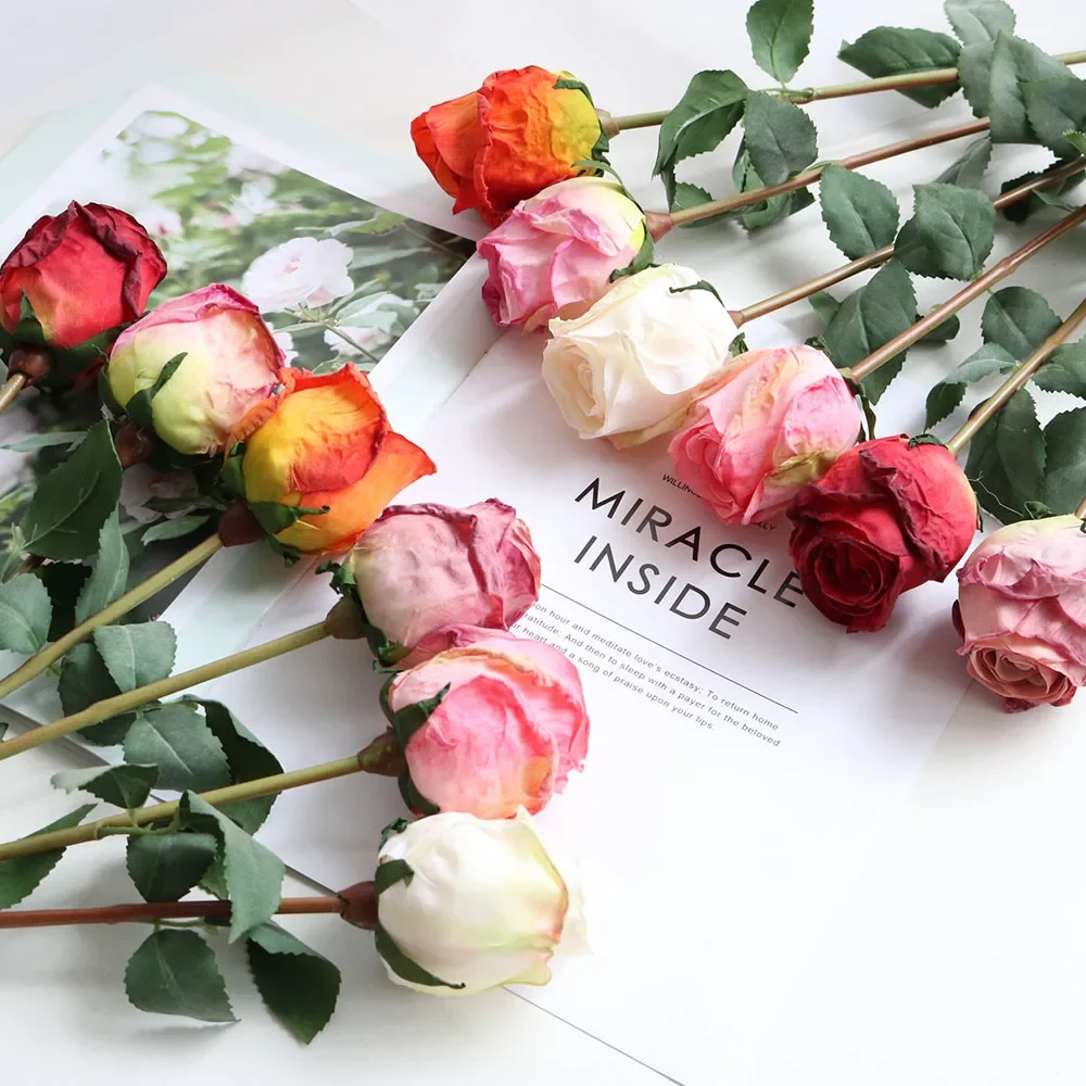 

10Pcs Burnt Edge Roses Artiifcial Flower for Home Decoration Fake Rose Party Wedding Decoration Table Flower Arrangement Bouquet