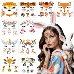 10 Sheets Face Tattoo For Makeup Party Stage Show Unicorn Face Stickers Cute Cartoon Animal Waterproof Temporary Fake Tattoos