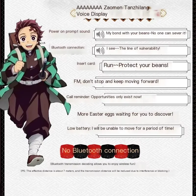 Cuffie Bluetooth wireless con personaggi anime, supporto per scheda TF e cavo audio, suggerimenti vocali giapponesi, auricolari pieghevoli