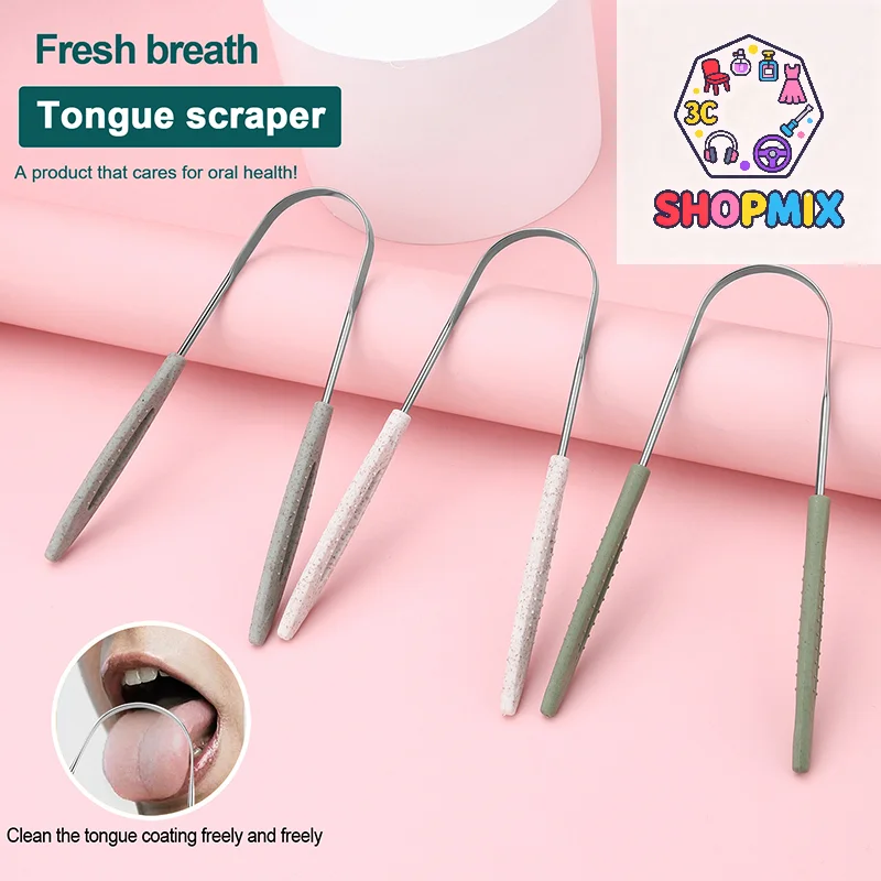 1PCS Stainless Steel Tongue Scraper Fresh Breath Cleaning Coated Tongue Toothbrush Oral Hygiene U-shaped Metal Tongue Scraper