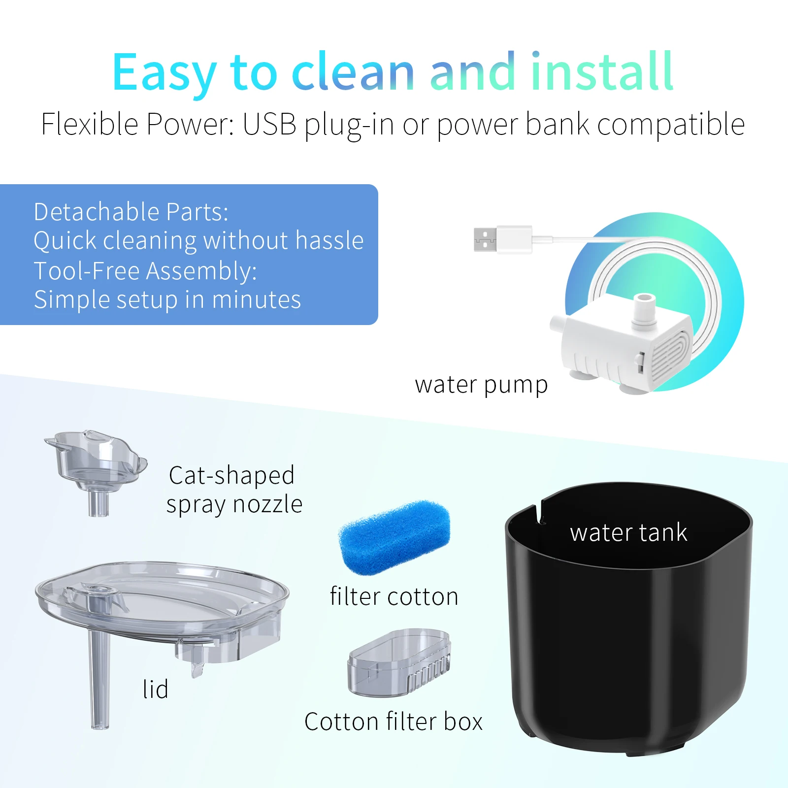 74,39 oz/2,2L, USB Elektrischer Geräuschloser Haustier-Trinknapf Automatischer Katzenbrunnen Wasserspender mit Filter Automatischer Katzenwasserspender – Detail 10