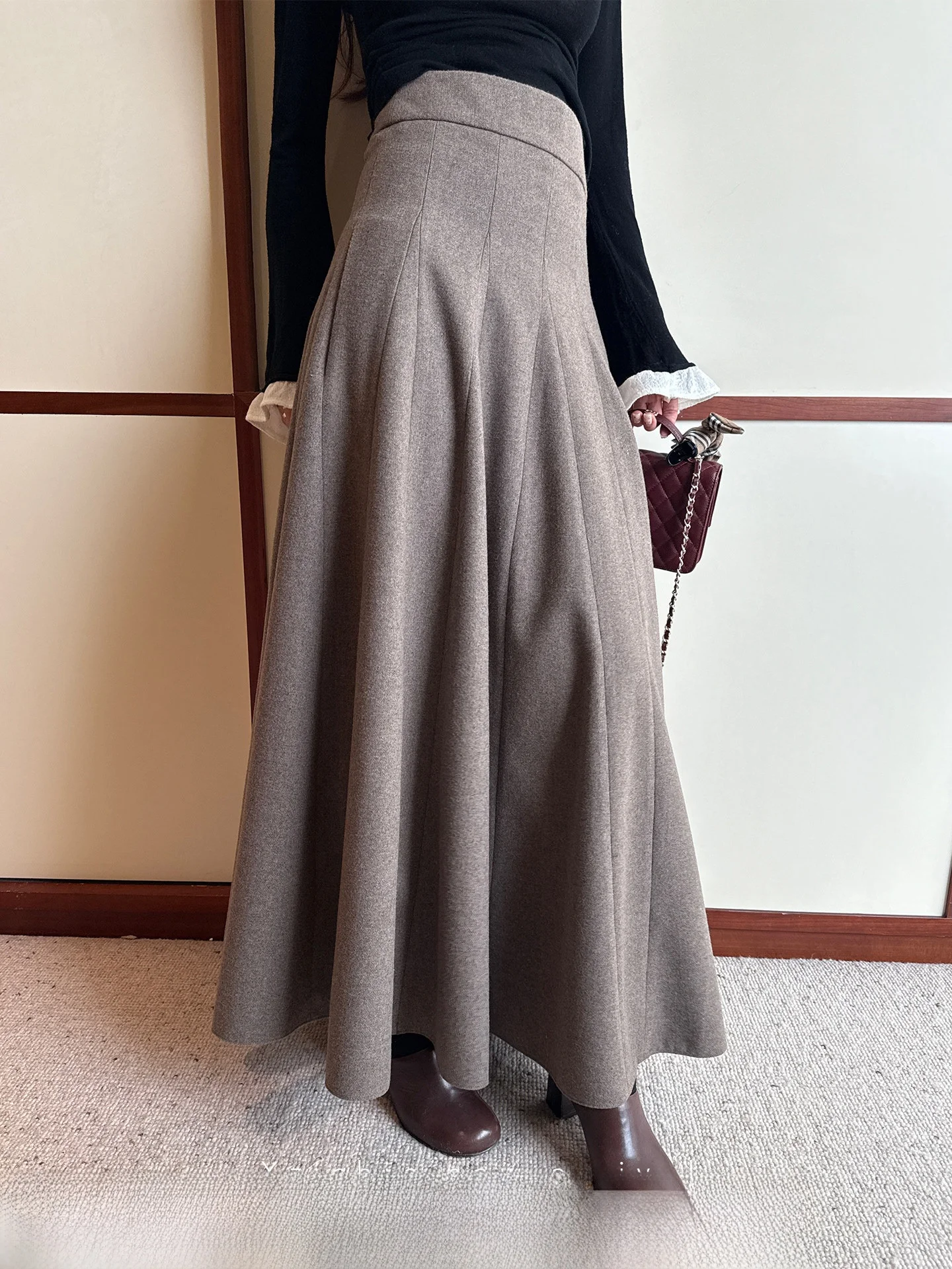 

Ele High Waist Woolen A-Line Skirt Women's Heavy Industry Umbrella Skirt New Sle Xzichic Retro Design Casual Wear