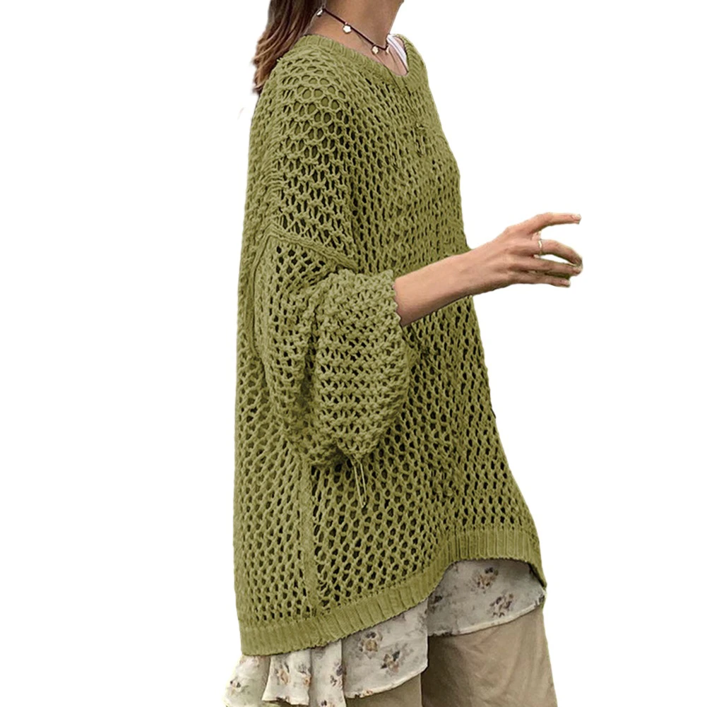 Women Crochet Sweater Streetwear Loose Top Fishnet Oversized Cover Up