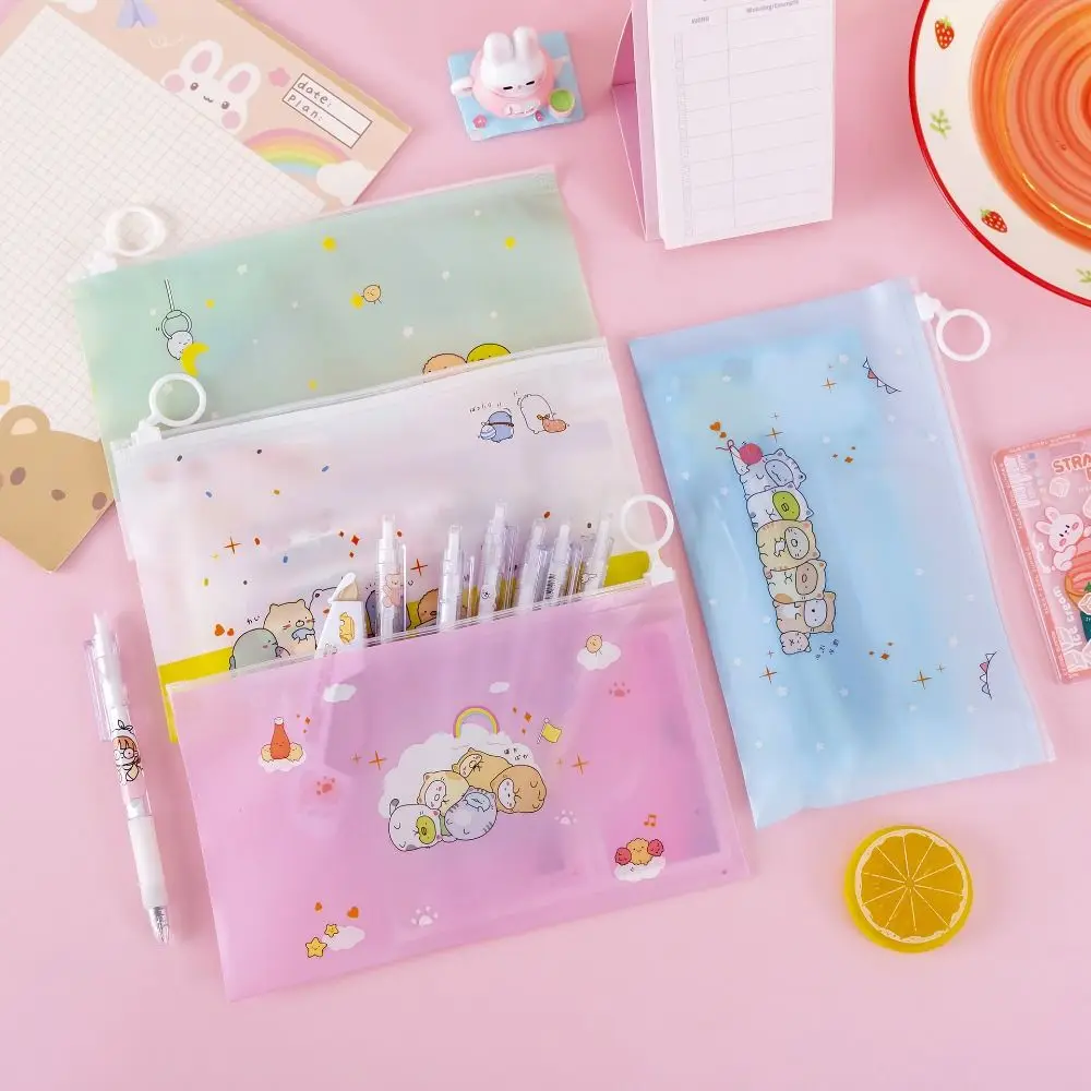 Large Capacity Pvc Zipper Pouch Waterproof Zipper Type File Bag Transparent Portable Document Bag School Office Supplies