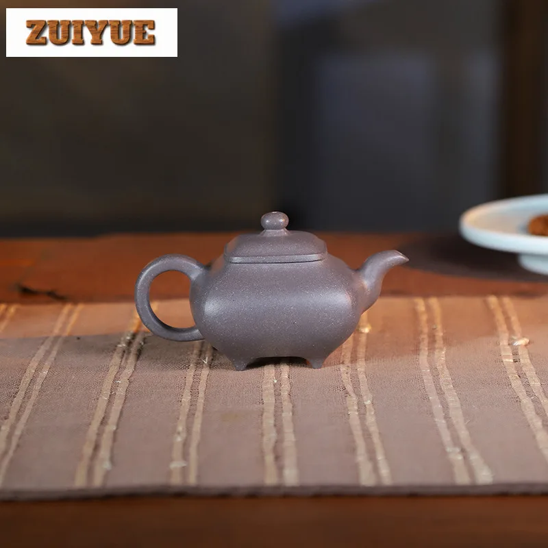 120ml Yixing Purple Clay Teapot Handmade Square Furnace Pot Raw Ore Steel Grey Section Mud Tea Soaking Kettle Zisha Tea Set Gift