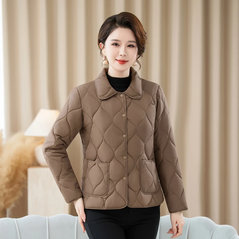 

Warm Cotton Jaet for Women with Flap Collar And Diamond Pattern Suitable for Middle-Aged And ly People Casual Sle