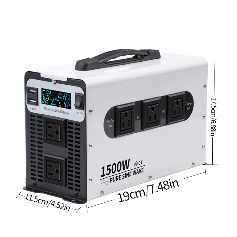 3000W Pure Sine Wave Car Power Inverter 12V to 220V 1500W 3000 Watt Dual USB Ports with 5 Socket Single Output Power Inverter