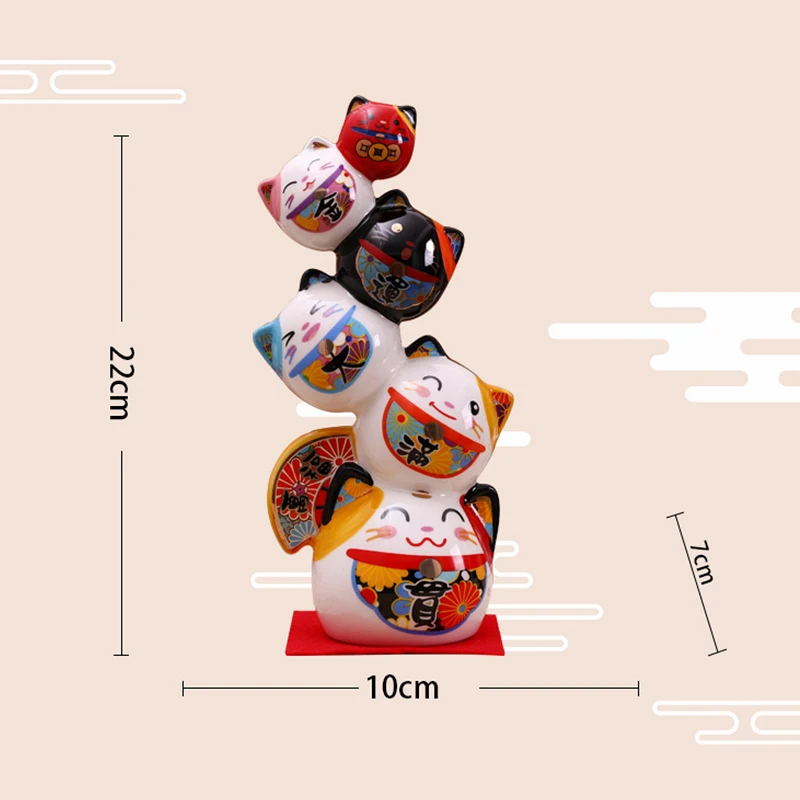 22cm Ceramic Daruma Tower Japanese Porcelain Maneki Neko Lucky Cat Collectible Figurine Dharma Good Luck Zen Statue