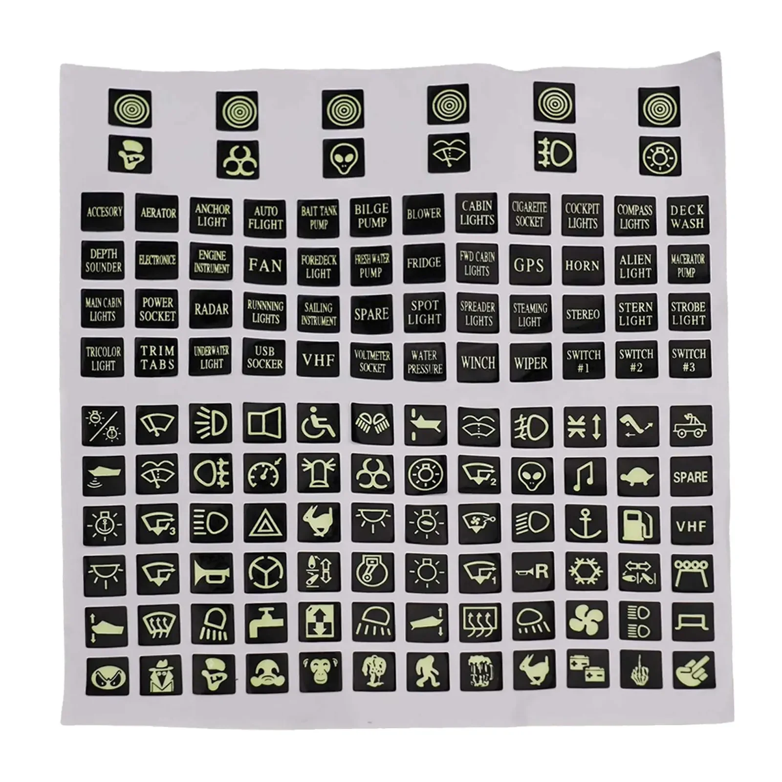 120Pcs Car Rocker Switch Label Decal Circuit Panel Luminous Sticker For Marine Boat Truck Button Glow-in-the-dark Stickers Decor