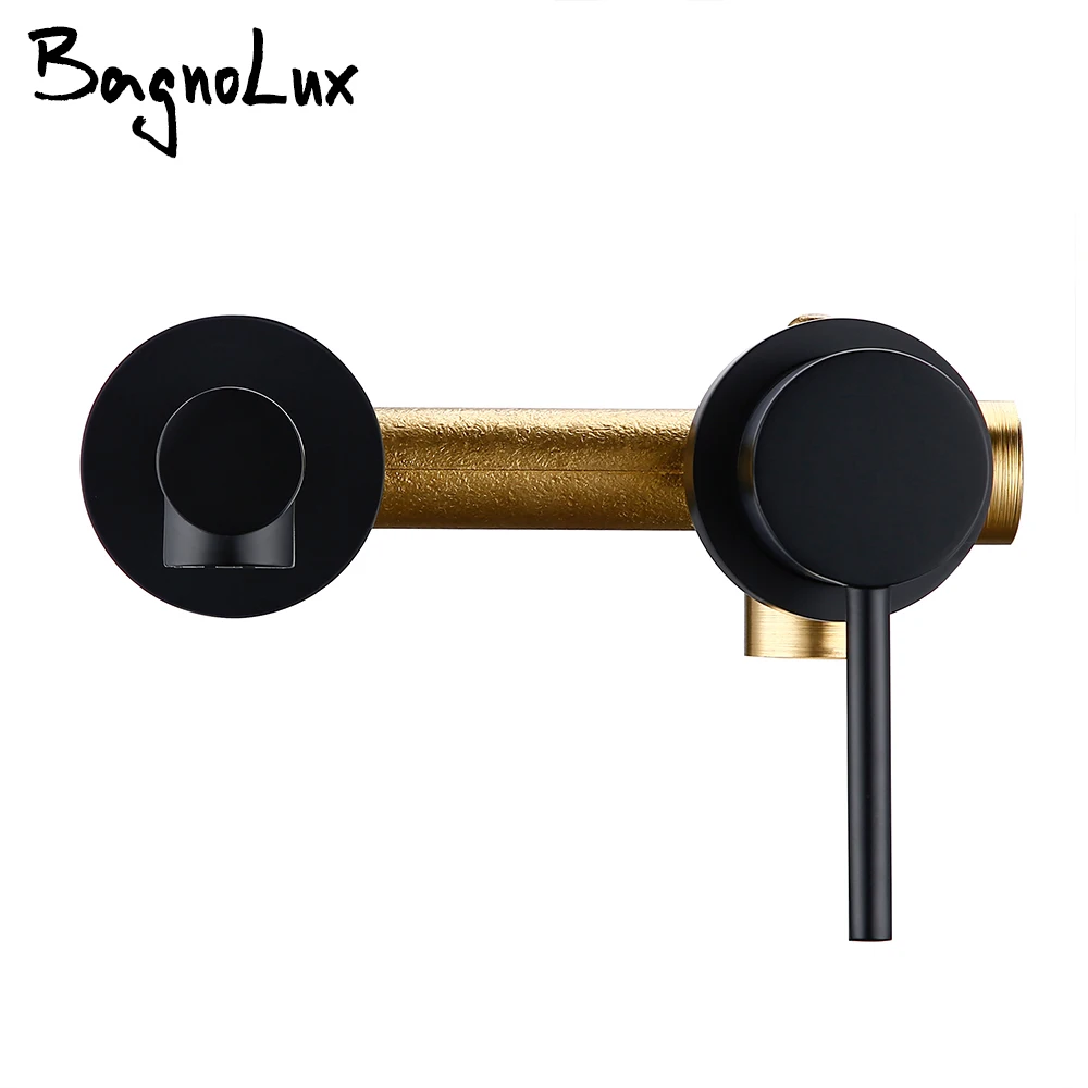 Bagnolux One - Piece Overall Concealed Installation Brass Two Hole Single Switch Matte Black Cold Hot Mixed Bathroom Faucet