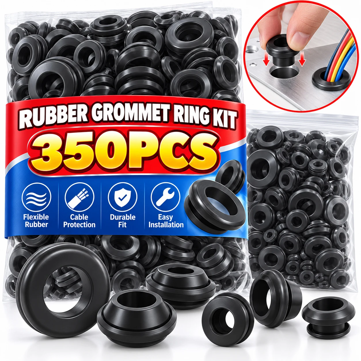 Rubber Grommet Assortment Kit Wiring Blanking Grommet Plumbing Gasket Electrical Conductor Cable Wire Washer Firewal Hole Plug