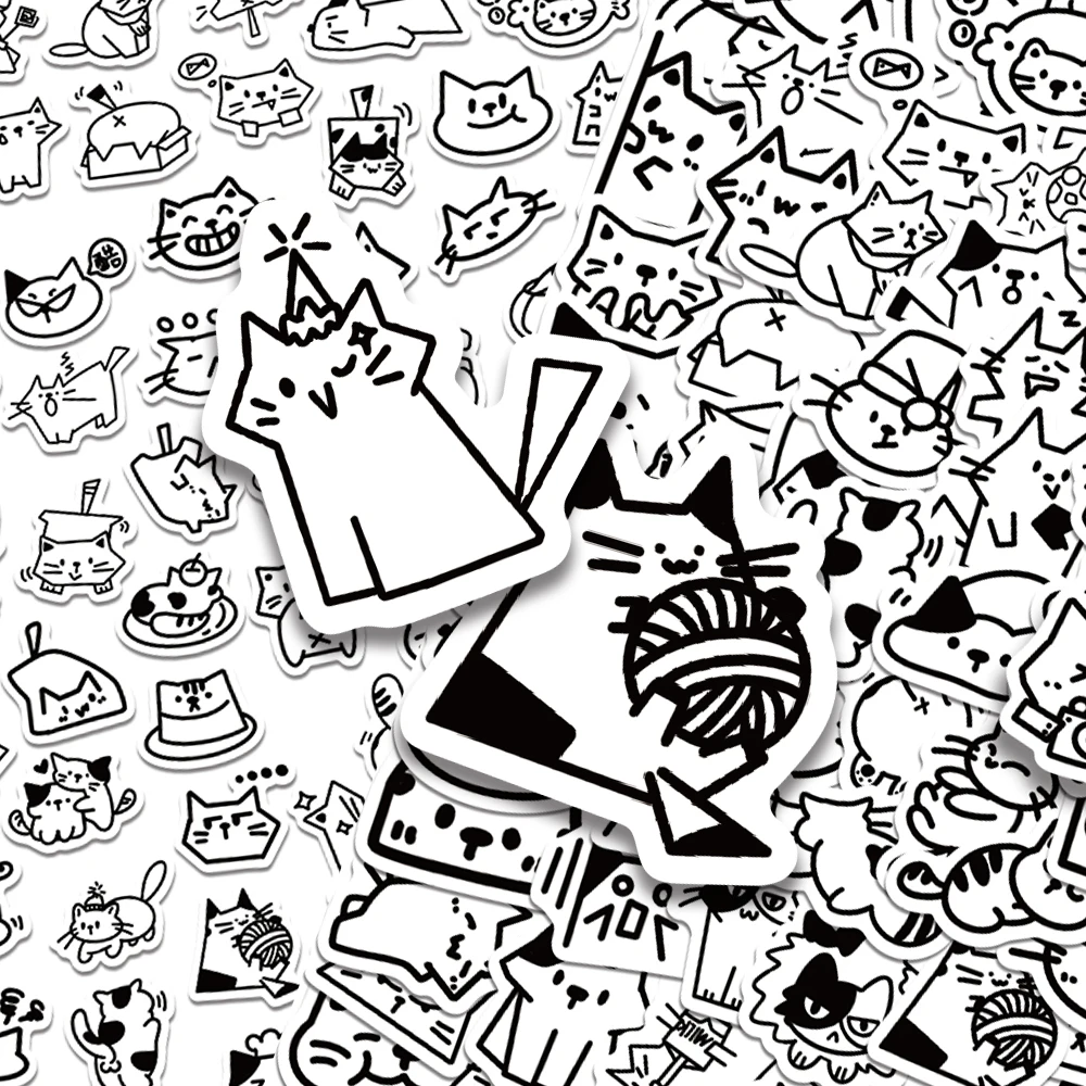 110pcs Cartoon Cute Sketched Kitten Stickers Decals For Phone Scrapbook Skateboard Guitar Helmet DIY Graffiti Aesthetic Stickers