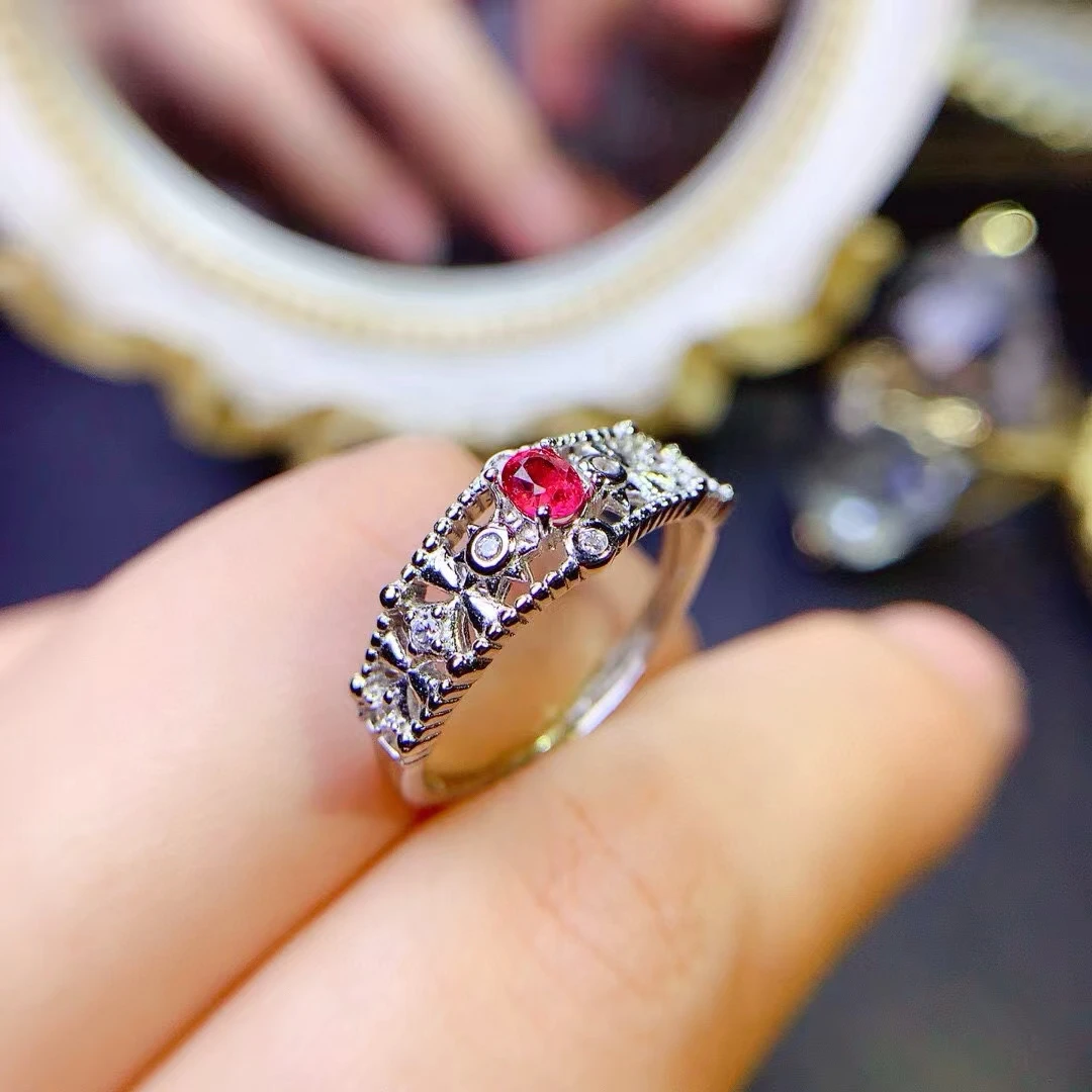 Bague Spinelle Rouge Naturelle Pure Incrustée pour Femme, Bijoux Fins, Argent S925, Gemmes Haute Clarté, Test de Support, Cadeau du Nouvel An, Exquis