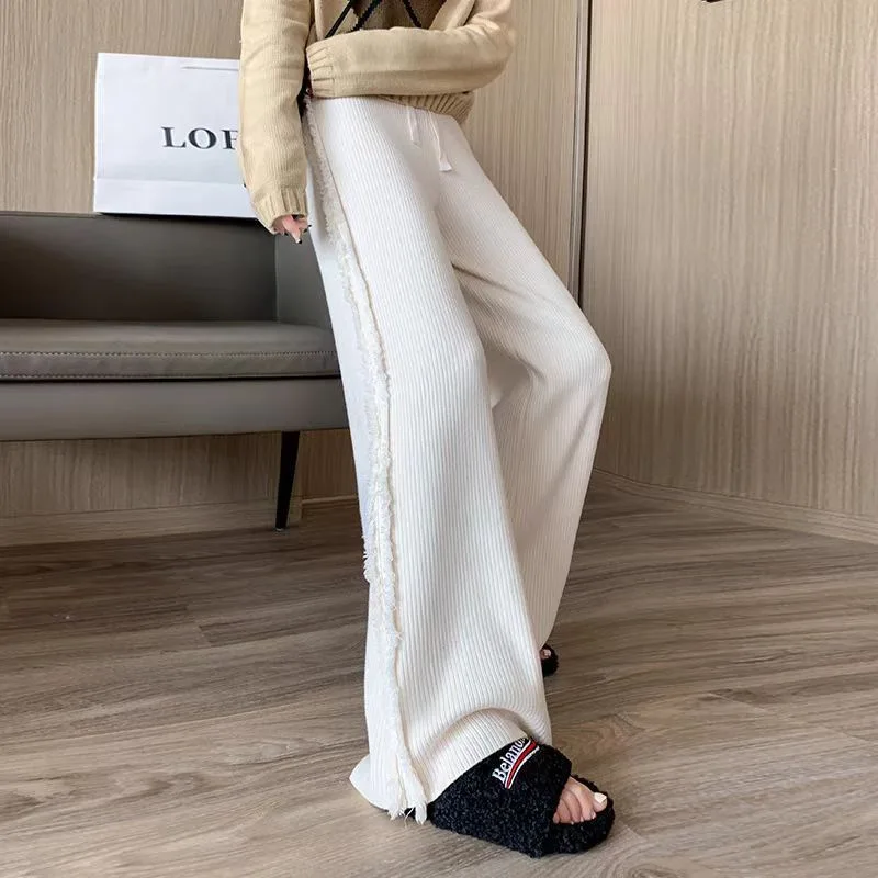 Drape Wide-leg Underwear Woman Fall and Winter Drawstring Elastic High Waist Side Fringe Loose Slacks Beanie Pants