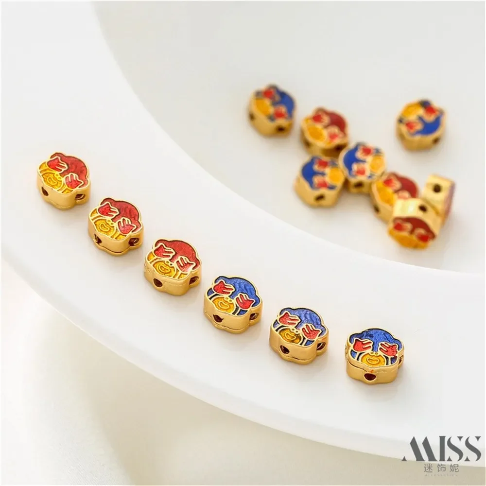 18K Sand Gold Accessories Dripping Oil Blindfolded Monkey Cross Through Hole DIY Loose Beads Handmade Necklace Jewelry Material