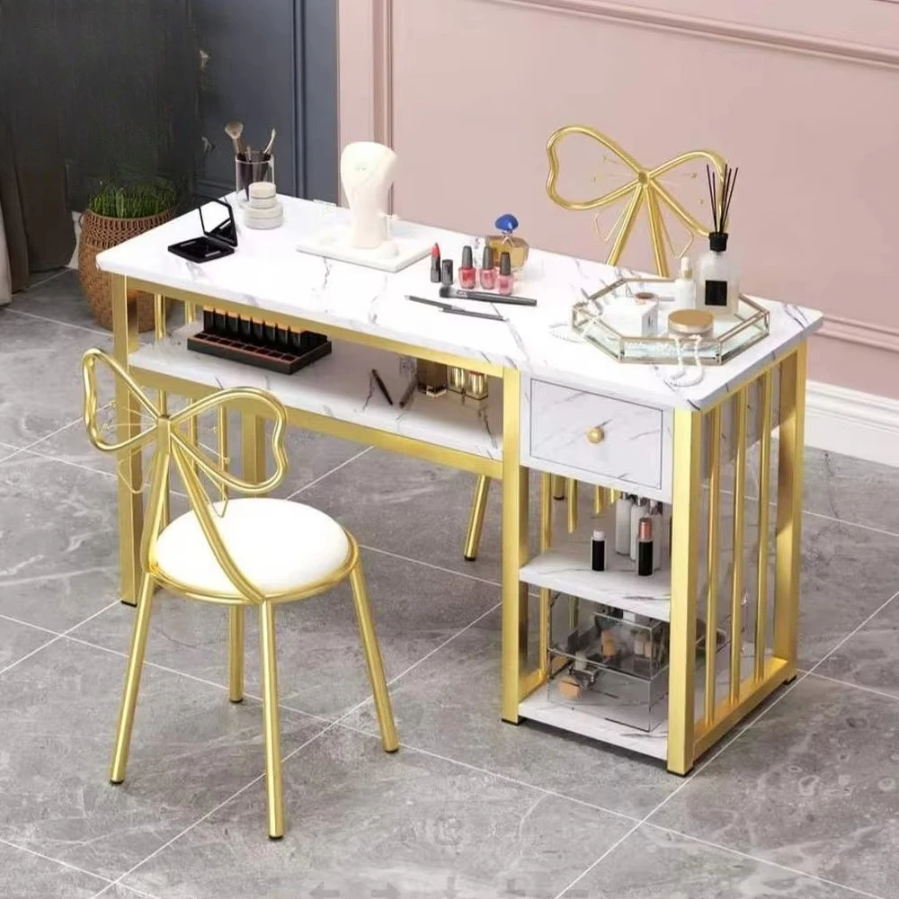 Hot Sale Nail Salon Station Modern Luxury Manicure Table With Drawers Double-Layer Salon Furniture Set For Apartments Nail Desk