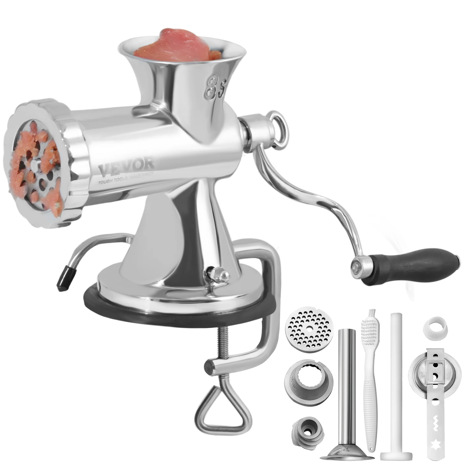 VEVOR-Moedor de Carne Manual com Ventosa e Braçadeira De Mesa De Aço, Meat Mincer, Sausage Maker, 304 Aço Inoxidável Moedor De Mão