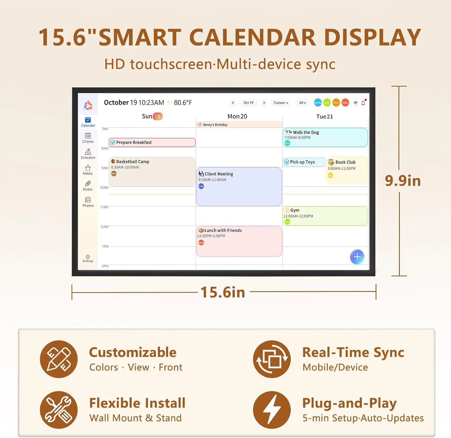 AHXJKA15.6 Inch Digital Smart Calendar Chore Chart 1080P Interactive Touchscreen Wall Desk Mount Electronic Smart Family Planner