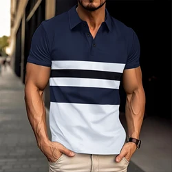 The Best-Selling Summer Men's Polo Shirt Lapel Button Men's Short Sleeve Patchwork Striped Print Casual Men's Short Sleeve