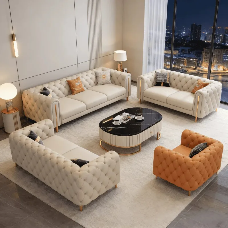 European Style Luxury Furniture Sectional Leather Sofa Set for Design Big Italian Wohnzimmer Modern Couch Living Room Sofas