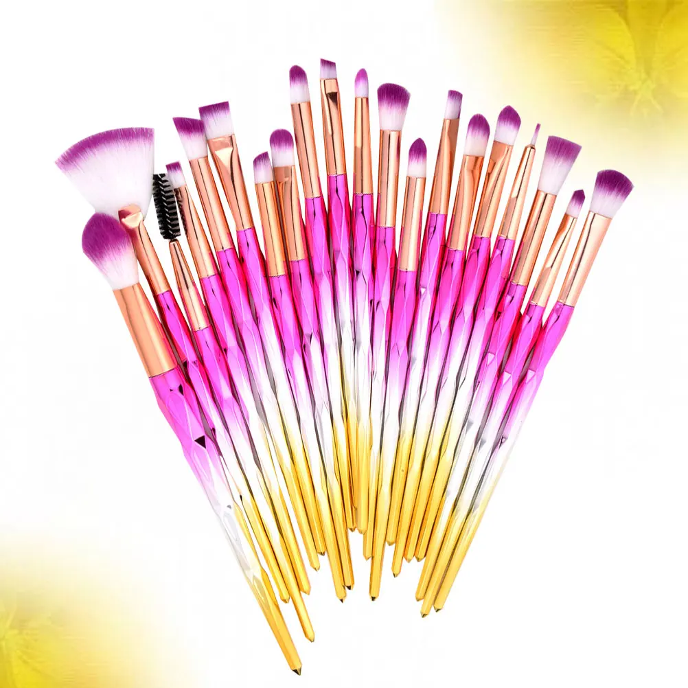 Conjunto de pincéis de 20 peças, ferramenta de maquiagem suave, gradiente rosa, alça prateada para corretivo, sobrancelha, rímel, uso diário, presente para meninas
